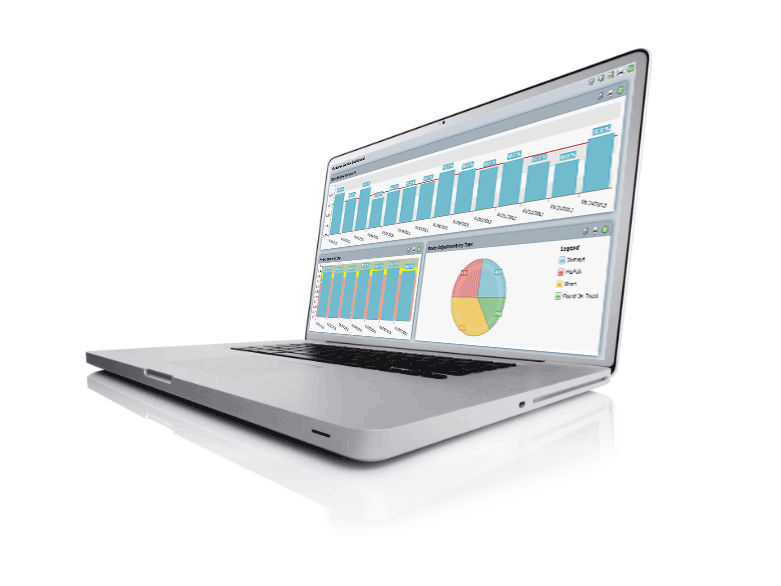 laptop with graph dashboard